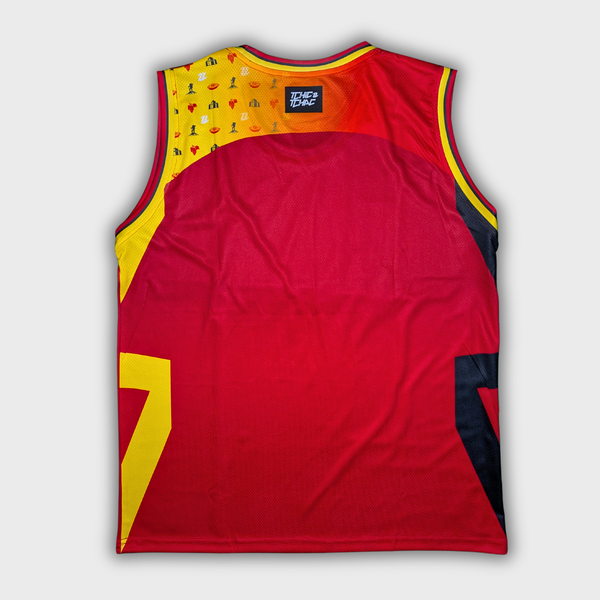 Débardeur rugby L'Occitan rouge jaune vue arrière Terre de Rugby