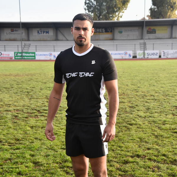 Détail maillot rugby technique blanc matière premium