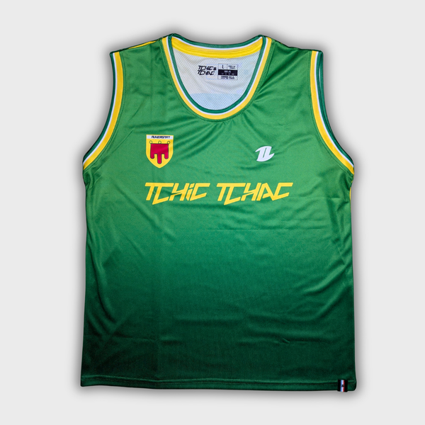 Débardeur rugby L'Auvergnat jaune bleu vue de face Terre de Rugby