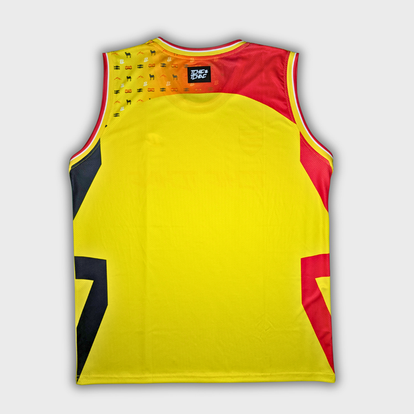 Débardeur rugby Le Catalan jaune rouge vue arrière Terre de Rugby