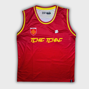 Débardeur rugby L'Occitan rouge jaune vue de face Terre de Rugby