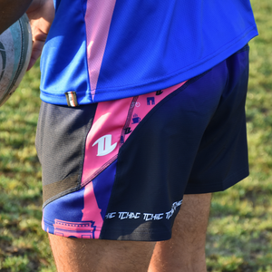 Détail short rugby Signature Le Parisien matière technique premium
