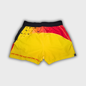 Short rugby Signature Le Catalan jaune rouge vue arrière Terre de Rugby