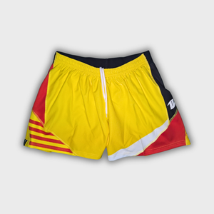 Short rugby Signature Le Catalan jaune rouge vue de face Terre de Rugby